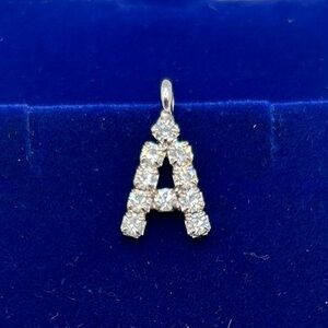 Silver Cubic Zirconia CZ Pendant Charm Letter Initial Capital A​​​​​​​​